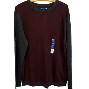 NWT Apt. 9 Men’s Burgundy/Gray Merino Wool Blend Crewneck Sweater in Size‎ L